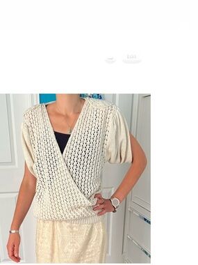 Rare Vintage Silk Blend Crochet Top Neutral w/Subtle Sparkle Accent on Shoulders